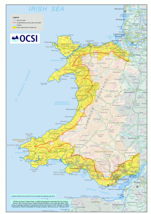 The extent of the “coastal” area defined for the purposes of the study. Red line shows the 10km coastal boundary from low water or defined estuary. Yellow areas are those LSOAs with at least 15% of their geographical area lying within the 10km coastal boundary.