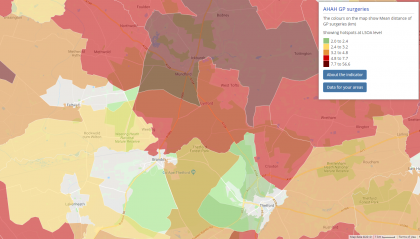 Access to Healthy Assets and Hazards: Map from Local Insight shows hotspot areas for poor access to GPs