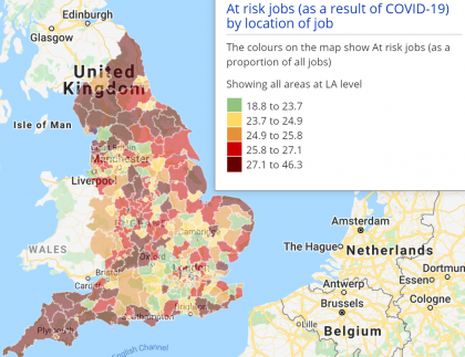 At risk jobs data displayed on a choropleth map at Local Authority level