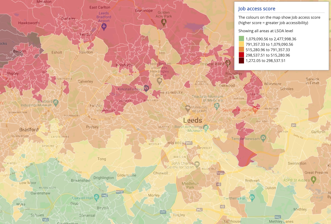 Job Access Score highlighting Leeds area