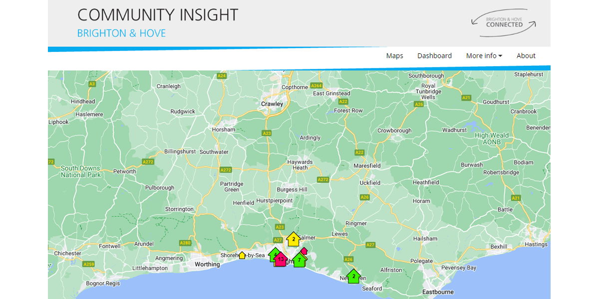 Screenshot of the map page on Brighton and Hove Council's Local Insight public site