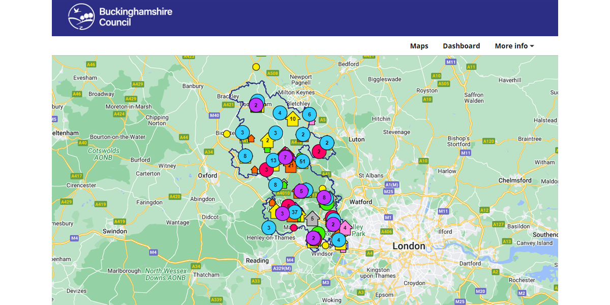 A screenshot of the Map page from Buckinghamshire Council's Local Insight public site