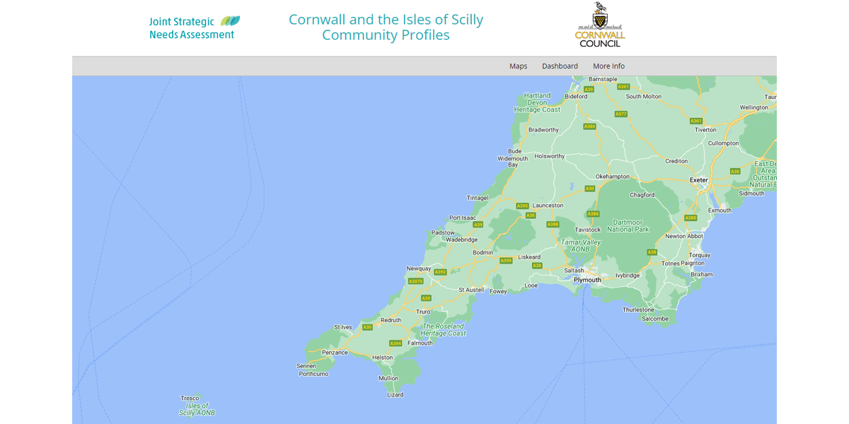 A screenshot of the map page on Cornwall Council's Local Insight public site