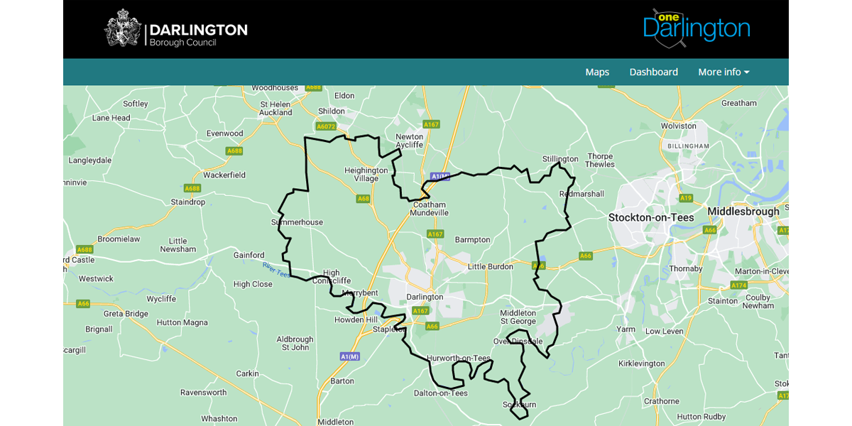 A screenshot of the map page on Darlington's Local Insight public site