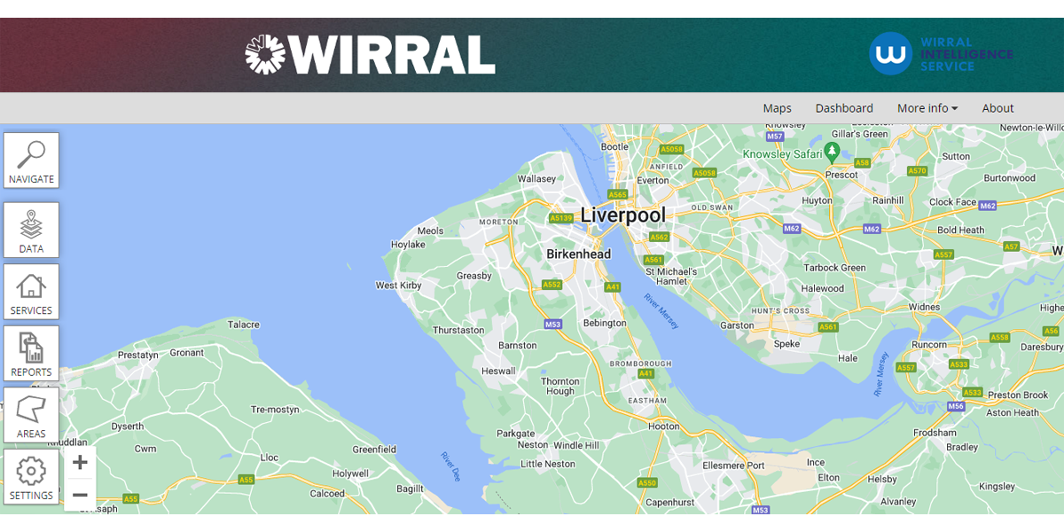 A screenshot of the maps page on Wirral Council's Local Insight page
