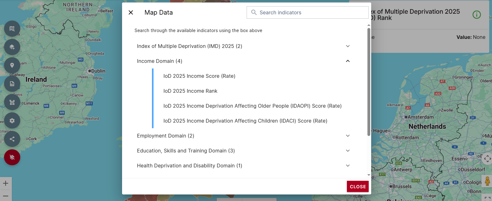 Shows a screenshot of a table displaying IoD data